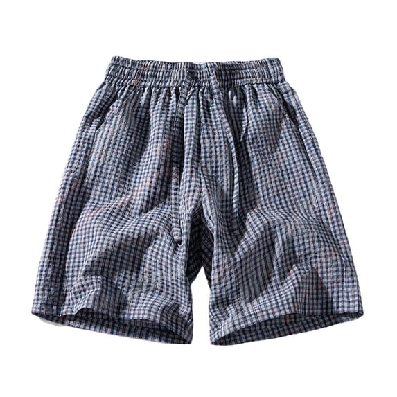 FINALGANG Mens Casual Plaid Shorts With Elastic Waist Drawstring Breathable Loose Fit Shorts For Summer Daily Wear Outdoor Activities Stylish Shorts