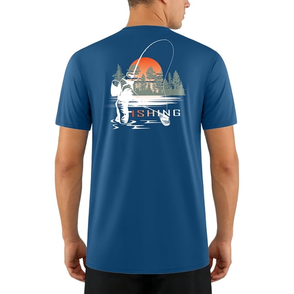 FINALGANG Mens Casual Print Fishing T Shirt Short Sleeve Crewneck Quick Dry Performance Athletic Tee For Beach Summer Daily Wear Navy XXL