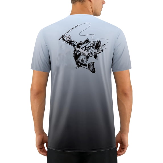 FINALGANG Mens Casual Print Gradient T Shirt Short Sleeve Crewneck Quick Dry Performance Athletic Tee For Beach Summer Fishing Light Gray M