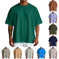 thumbnail image 1 of FINALGANG Mens Classic Wide Crew Neck Oversized Drop Shoulder Solid Color Short Sleeve T-Shirts Loose Fit Daily Outdoor Basic Casual Tees For Daily Wear Versatile Top M, 1 of 5
