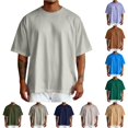 thumbnail image 1 of FINALGANG Mens Classic Wide Crew Neck Oversized Drop Shoulder Solid Color Short Sleeve T-Shirts Loose Fit Daily Outdoor Basic Casual Tees For Daily Wear Casual Top S, 1 of 5