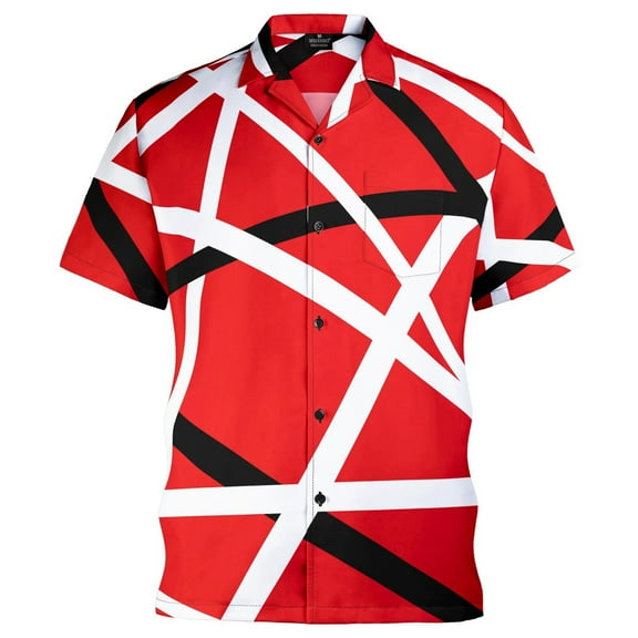 FINALGANG Mens Color Block Geometric Pattern Short Sleeve Button Down Shirt With Bust Pocket Casual Relaxed Fit Shirt For Summer Daily Wear Red XL