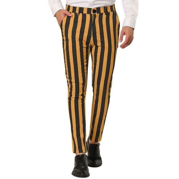 FINALGANG Mens Color Block Striped Slim Fit Pants Mid Waisted Button Closure Stretch Casual Trousers For Streetwear Party Occasions Versatile Bottoms