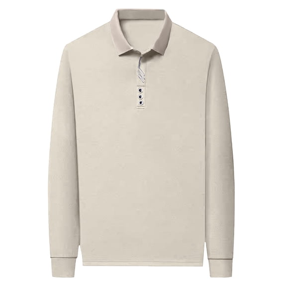 FINALGANG Mens Contrast Collar Long Sleeve Polo Shirt With Button Placket Slim Fit Soft Breathable For Fathers Day Gift Daily Wear Everyday Activities Soft Top