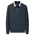 thumbnail image 1 of FINALGANG Mens Contrast Collar Long Sleeve Polo Shirt With Button Placket Slim Fit Soft Breathable For Fathers Day Gift Daily Wear Everyday Activities Trendy Top, 1 of 5