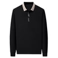 thumbnail image 1 of FINALGANG Mens Contrast Collar Long Sleeve Polo Shirt With Button Placket Slim Fit Soft Breathable For Fathers Day Gift Daily Wear Everyday Activities Versatile Top, 1 of 5