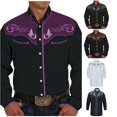 thumbnail image 1 of FINALGANG Mens Contrast Point Lapel Collar Button Floral Embroidery Western Cowboy Long Sleeve Shirt Regular Fit Outdoor Retro Casual Tops Stylish Top Purple XXL, 1 of 5