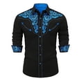 thumbnail image 1 of FINALGANG Mens Cowboy Floral Embroidery Shirt Long Sleeve Snap Button Shirt With Contrast Stitching Bust Pockets For Festival Daily Wear Black3 L, 1 of 6