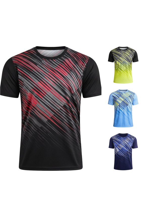 Mens Crew Neck Raglan Short Sleeve Tee Gradient Abstract Print Quick Dry Lightweight Regular Fit Team Sports Running Fitness Athletic Top Classic TShirts Red M