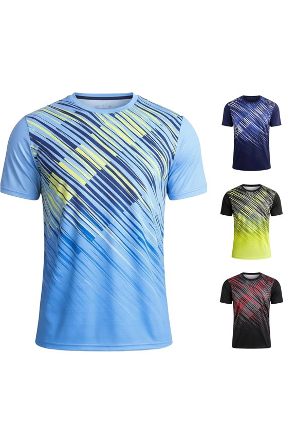 Mens Crew Neck Raglan Short Sleeve Tee Gradient Abstract Print Quick Dry Lightweight Regular Fit Team Sports Running Fitness Athletic Top Classic TShirts Light Blue S