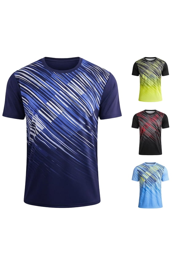 Mens Crew Neck Raglan Short Sleeve Tee Gradient Abstract Print Quick Dry Lightweight Regular Fit Team Sports Running Fitness Athletic Top Soft TShirts Dark Blue M