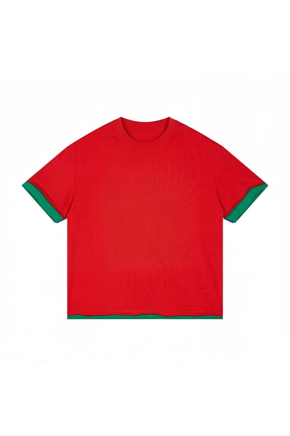 Mens Crew Neck Short Sleeve Color Block Oversized TShirt For Casual Daily Wear Weekend Hangouts Summer Vacation Outings Red1 XXL