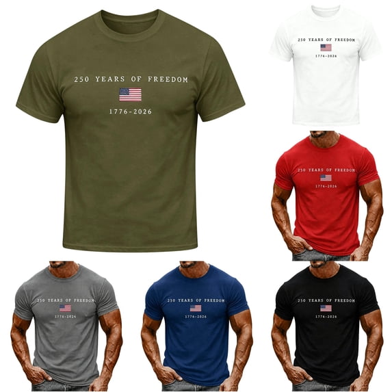 FINALGANG Mens Crew Neck Short Sleeve Independence Day T-Shirt With 250 Years Of Freedom American Flag Print Casual Regular Fit For 4Th Of July Patriotic Celebrations Army Green XL