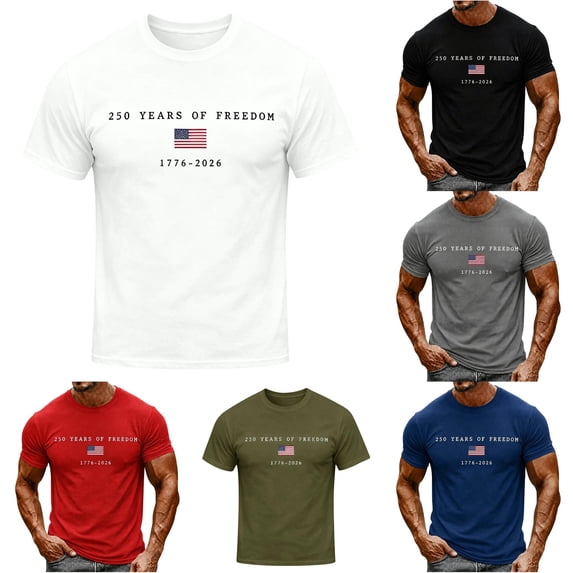 FINALGANG Mens Crew Neck Short Sleeve Independence Day T-Shirt With 250 Years Of Freedom American Flag Print Casual Regular Fit For 4Th Of July Patriotic Celebrations White XXL