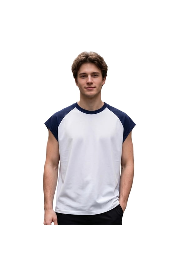 Mens Crew Neck Sleeveless Camo Patchwork Raglan TShirt For Gym Training Outdoor Activities Casual Daily Wear White M