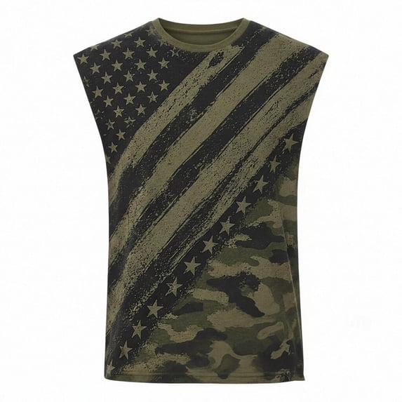 FINALGANG Mens Crew Neck Sleeveless Tank Top With American Flag Retro Print Soft Breathable Casual Muscle Fit Patriotic Top For Patriotic Events Workouts Daily Wear S