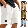 thumbnail image 1 of FINALGANG Mens Elastic Drawstring Jacquard Knit Label Patch Casual Shorts Summer Daily Loose Fit Soft Breathable Side Pocket Walking Bottoms For Men Beige XXL, 1 of 7