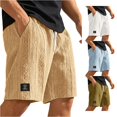 thumbnail image 1 of FINALGANG Mens Elastic Drawstring Jacquard Knit Label Patch Casual Shorts Summer Daily Loose Fit Soft Breathable Side Pocket Walking Bottoms For Men Gold XXL, 1 of 6