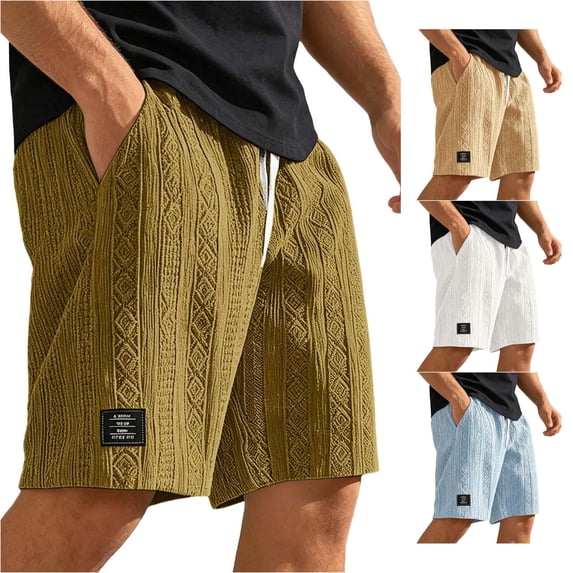FINALGANG Mens Elastic Drawstring Jacquard Knit Label Patch Casual Shorts Summer Daily Loose Fit Soft Breathable Side Pocket Walking Bottoms For Men Mint Green S