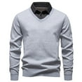 thumbnail image 1 of FINALGANG Mens Fall Winter Sweater Solid Color V Neck Long Sleeve Ribbed Hem Shirt Collar Jumper For Daily Wear Business Casual Gray M, 1 of 3
