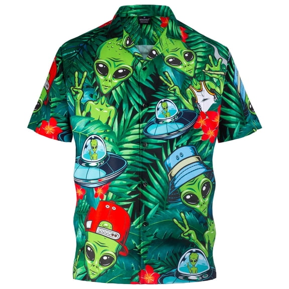 FINALGANG Mens Fashion Casual Prints Short Sleeve Button Down Shirt With Bust Pocket Casual Relaxed Fit Shirt For Summer Daily Wear Green M