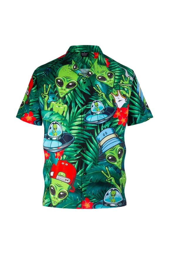 Mens Fashion Casual Prints Short Sleeve Button Down Shirt With Bust Pocket Casual Relaxed Fit Shirt For Summer Daily Wear Green M