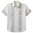 thumbnail image 1 of FINALGANG Mens Floral Striped Print Short Sleeve Button Down Collared Shirt Casual Loose Fit Shirt For Beach Vacation Daily Streetwear Light Purple XL, 1 of 3