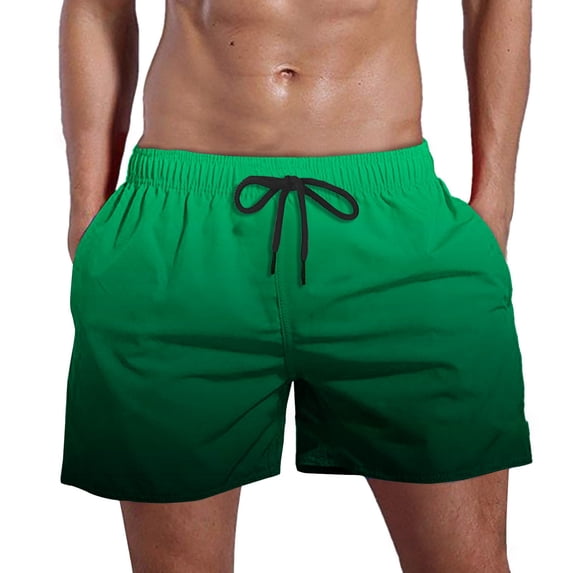 FINALGANG Mens Gradient Color Beach Shorts Casual Elastic Drawstring Waist Swim Trunks Quick Dry Lightweight Board Shorts With Side Pockets For Beach Summer Daily Wear Green XL