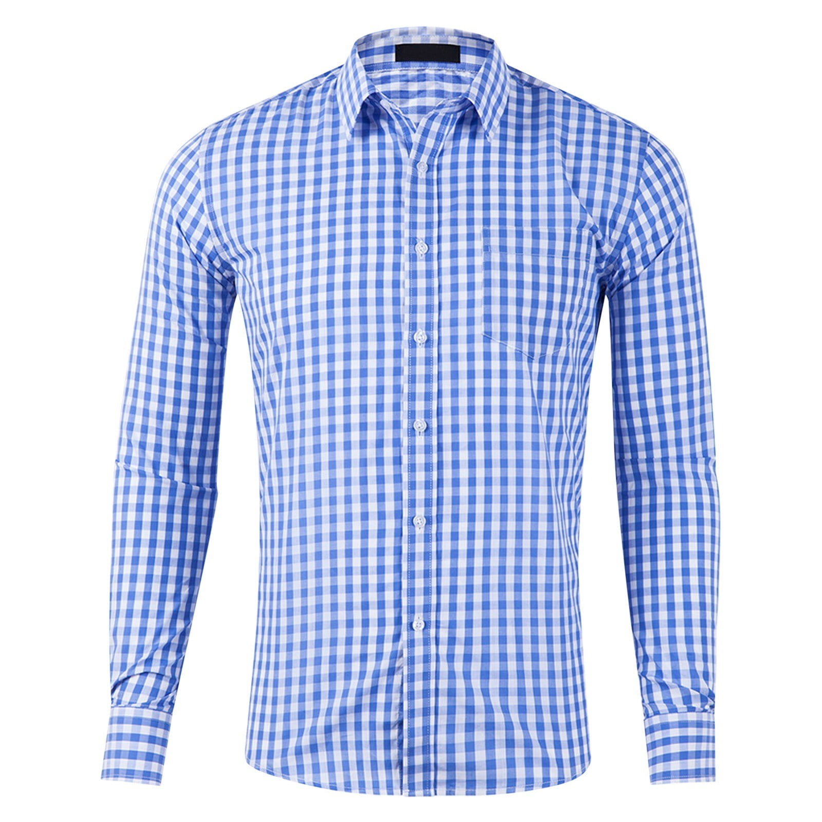 FINALGANG Mens Long Sleeve Button Down Shirt With Classic Gingham Check ...