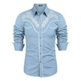 thumbnail image 1 of FINALGANG Mens Long Sleeve Cowboy Shirt With Embroidery Collar Slim Fit Button Front Casual Party Festival Shirt For Holiday Dance Daily Wear BU1 XXXL, 1 of 3