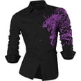 thumbnail image 1 of FINALGANG Mens Long Sleeve Dress Shirt With Dragon Print Traditional Style Turn Down Collar Button Down Shirt For Party Business Daily Wear Light Purple M, 1 of 4
