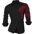 thumbnail image 1 of FINALGANG Mens Long Sleeve Dress Shirt With Dragon Print Traditional Style Turn Down Collar Button Down Shirt For Party Business Daily Wear Red L, 1 of 4