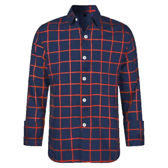 FINALGANG Mens Plaid Print Long Sleeve Button Down Shirt Casual Regular Fit Collared Shirt For Daily Work Weekend Outings Navy M