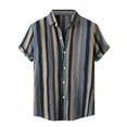 thumbnail image 1 of FINALGANG Mens Point Collar Retro Stripe Roll Short Sleeve Shirt Loose Fit Lightweight Summer Vacation Casual Button Down Shirts Leisure Top XL, 1 of 7