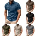 thumbnail image 1 of FINALGANG Mens Polo Collar Solid Button Placket Short Sleeve Shirt Slim Fit Soft Breathable Daily Golf Business Plain Polo Tees Cozy Top M, 1 of 6