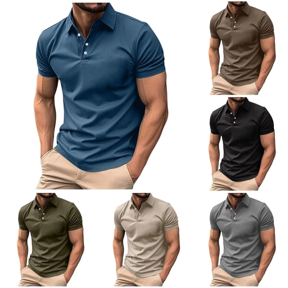 FINALGANG Mens Polo Collar Solid Button Placket Short Sleeve Shirt Slim Fit Soft Breathable Daily Golf Business Plain Polo Tees Cozy Top M