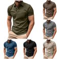 thumbnail image 1 of FINALGANG Mens Polo Collar Solid Button Placket Short Sleeve Shirt Slim Fit Soft Breathable Daily Golf Business Plain Polo Tees Leisure Top S, 1 of 6