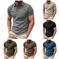thumbnail image 1 of FINALGANG Mens Polo Collar Solid Button Placket Short Sleeve Shirt Slim Fit Soft Breathable Daily Golf Business Plain Polo Tees Versatile Top L, 1 of 6