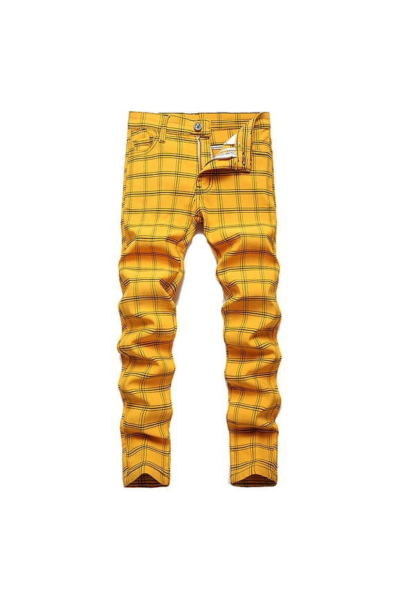 Mens Relaxed Fit Plaid Pants Slim Fit Button Closure Side Pockets Stretch Casual Trousers For Daily Street Wear Comfortable Bottoms