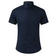 thumbnail image 1 of FINALGANG Mens Short Sleeve Collared Solid Color Dress Shirt Solid Color Formal Business Casual Slim Fit Shirt For Office Work Casual Daily Wear Dark Blue XXXXXL, 1 of 5