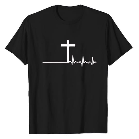 FINALGANG Mens Short Sleeve Cross Heartbeat Line Graphic TShirts Crewneck Loose Fit Breathable Tees For Casual Daily Wear Black XXL