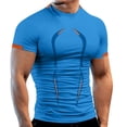 thumbnail image 1 of FINALGANG Mens Short Sleeve Half High Neck Slim Fit TShirts Athletic Workout Breathable Shirt For Gym Training Running Fitness Daily Wear Blue S, 1 of 5