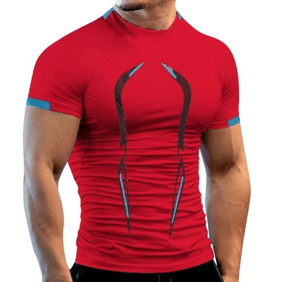 FINALGANG Mens Short Sleeve Half High Neck Slim Fit TShirts Athletic Workout Breathable Shirt For Gym Training Running Fitness Daily Wear Red XXXXXXL