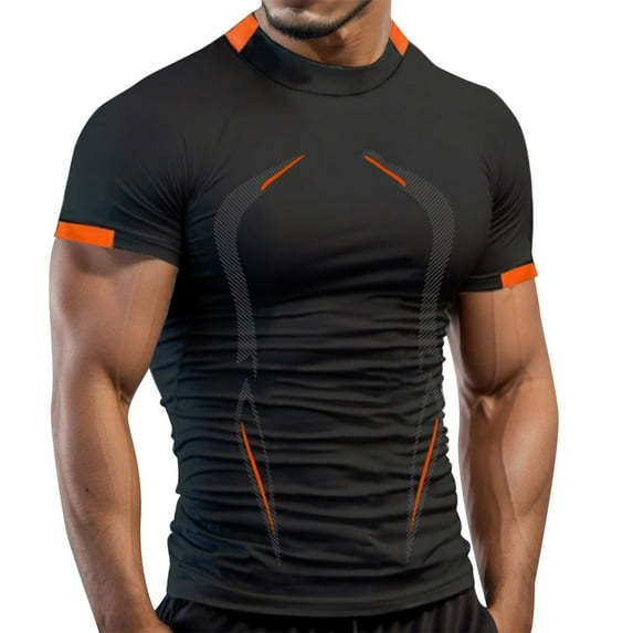 FINALGANG Mens Short Sleeve Half High Neck Slim Fit TShirts Athletic Workout Breathable Shirt For Gym Training Running Fitness Daily Wear Black XXXXXXXL