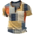 thumbnail image 1 of FINALGANG Mens Short Sleeve Henley Shirt With Patchwork Plaid Pattern Color Block Contrast Trim Collar Loose Fit Tees For Casual Daily Wear Yellow M, 1 of 2