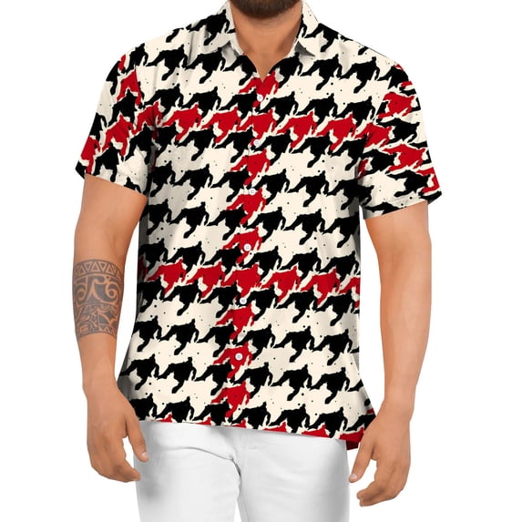 FINALGANG Mens Short Sleeve Polo Shirt Casual Print Button Front Relaxed Fit Collared Shirt For Summer Beach Vacation Daily Wear Beige XL