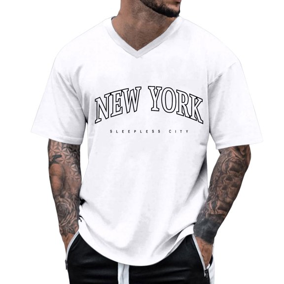 FINALGANG Mens Short Sleeve TShirts With Letter Print Crewneck Loose Fit Breathable Casual Streetwear Tees For Summer Daily Wear White XXXXL
