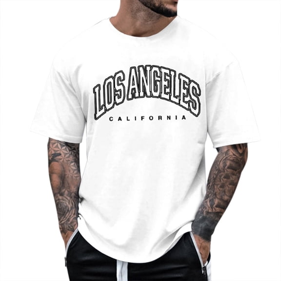 FINALGANG Mens Short Sleeve TShirts With Letter Print Crewneck Loose Fit Breathable Casual Streetwear Tees For Summer Daily Wear White XXXXL