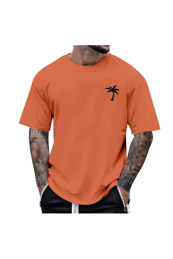 Mens Short Sleeve TShirts With Tree Graphic Casual Crewneck Loose Fit Lightweight Tees For Daily Wear Orange L2