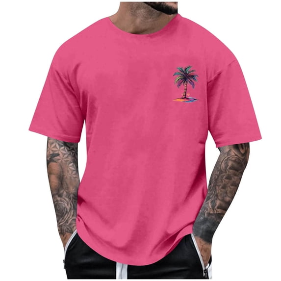 FINALGANG Mens Short Sleeve TShirts With Tree Graphic Casual Crewneck Loose Fit Lightweight Tees For Daily Wear Pink M